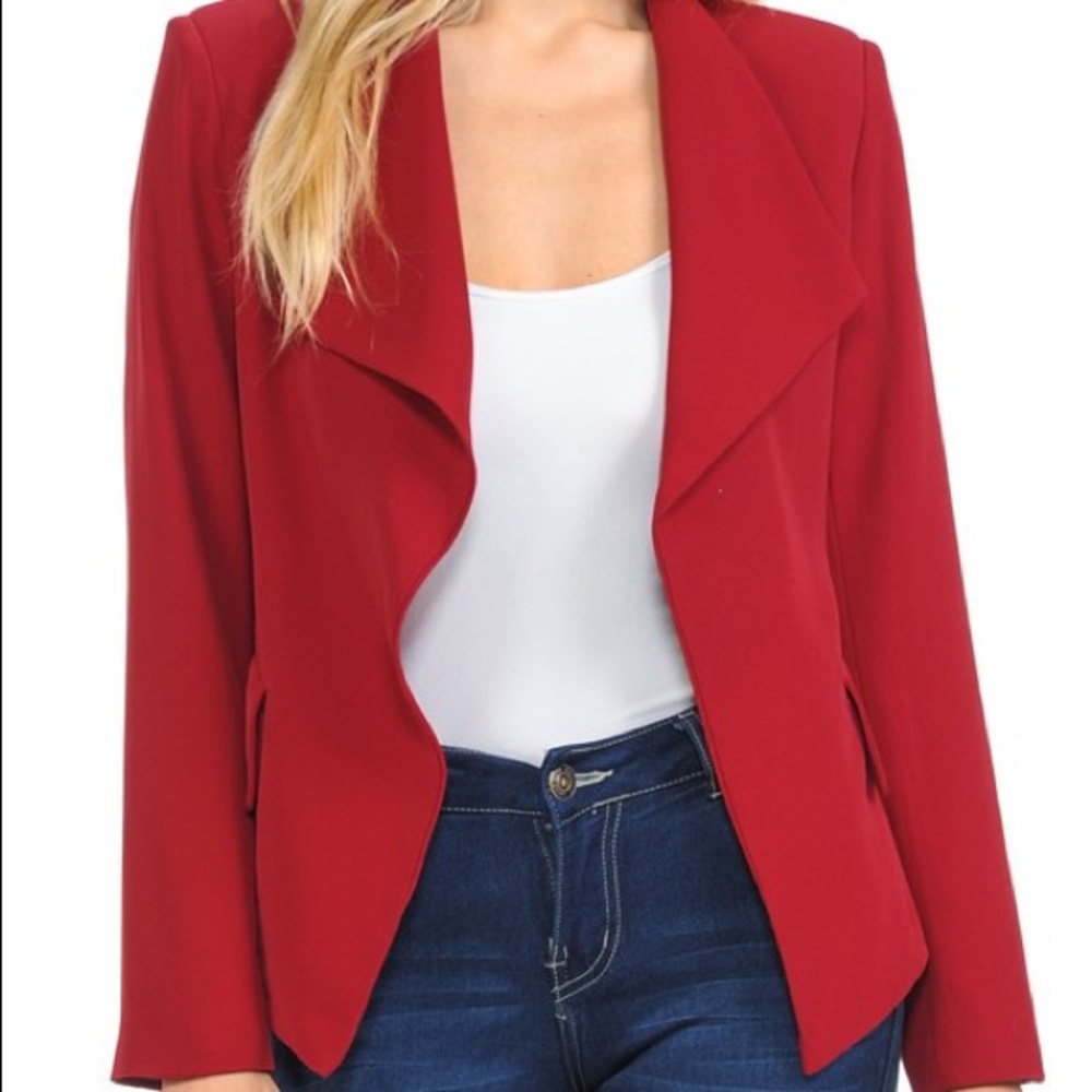 Draped Red Blazer - Picture 2 of 4